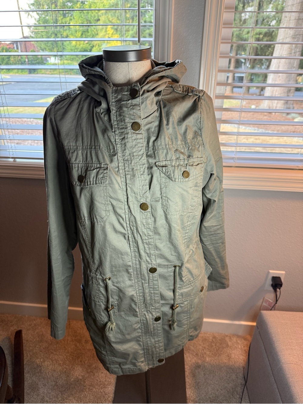 YMI Sage Green Hooded Utility Jacket